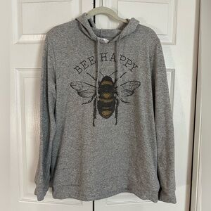 XL Cozy “Bee Happy” Gray Hoodie - Lightweight
